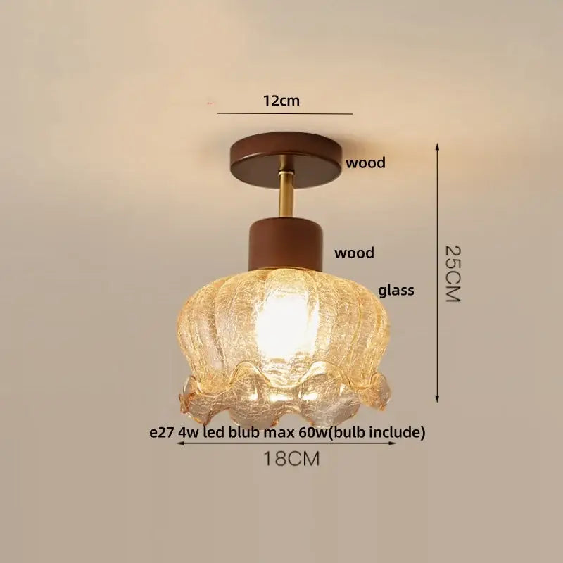 Modern wood and copper led ceiling light with warm-toned textured glass pendant and brass accents for bedroom decorbites cube wood copper