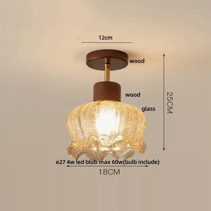 Modern wood and copper led ceiling light with warm-toned textured glass pendant and brass accents for bedroom decorbites cube wood copper