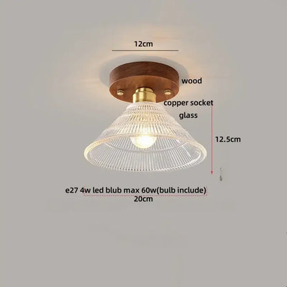 Modern wood and copper led ceiling light with clear ribbed glass lampshade wooden base for decorbites cube wood copper