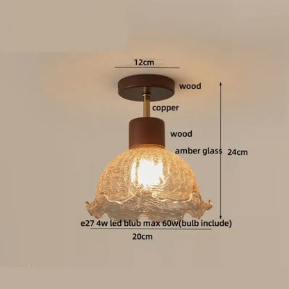 Warm amber glass ceiling light with wooden and copper fixture from decorbites cube wood copper for bedroom use