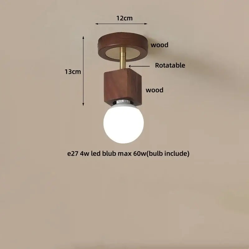 Modern wood and copper e27 4w led cube wood copper ceiling light with warm brown finish for bedroom decorbites cube wood