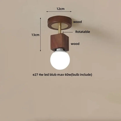 Modern wood and copper e27 4w led cube wood copper ceiling light with warm brown finish for bedroom decorbites cube wood