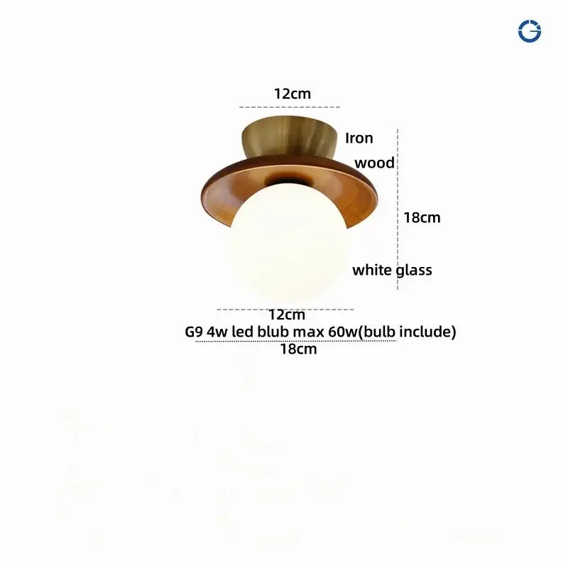 Modern wood and copper led ceiling light featuring a brass-finished iron and wood base with a white glass globe decorbites cube wood copper