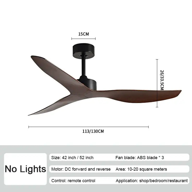 Modern black ceiling fan with three sleek dark brown abs blades for decorbites industrial wind ceiling in living room