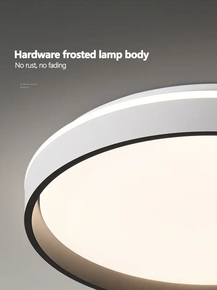 Modern wood led ceiling lamp featuring a circular frosted white body with black trim for bedroom decorbites led ceiling