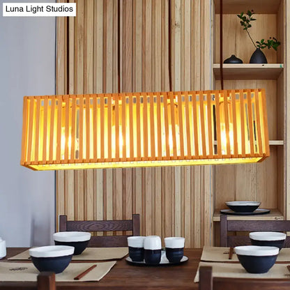 Decorbites modern wood island pendant light with vertical bamboo slats warm tone compatible with led incandescent fluorescent bulbs