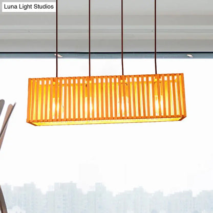 Decorbites modern wood island pendant light with warm orange rectangular slats and led incandescent fluorescent bulbs