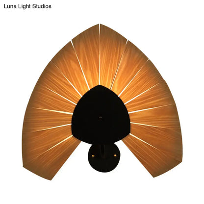 Modern wood veneer fan wall sconce with warm-toned wooden blades and black metal base compatible with e26 e27 bulb base