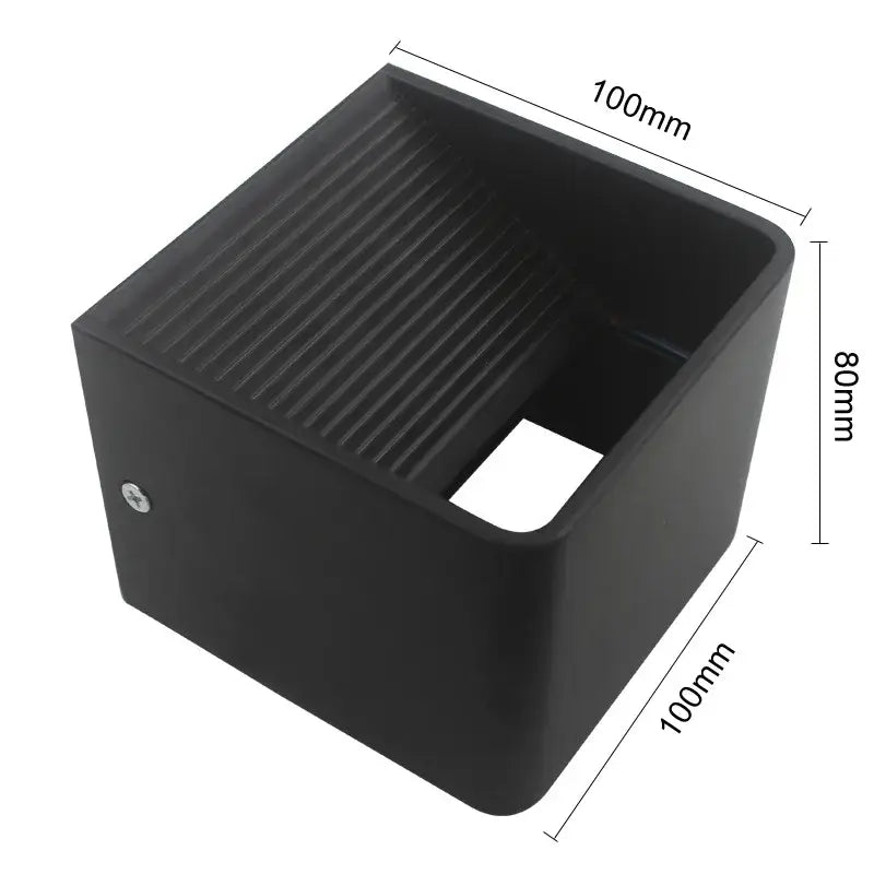 Black rectangular decorbites led wall light with ribbed top and 100mm by 80mm for modern wooden cube bedroom sconce