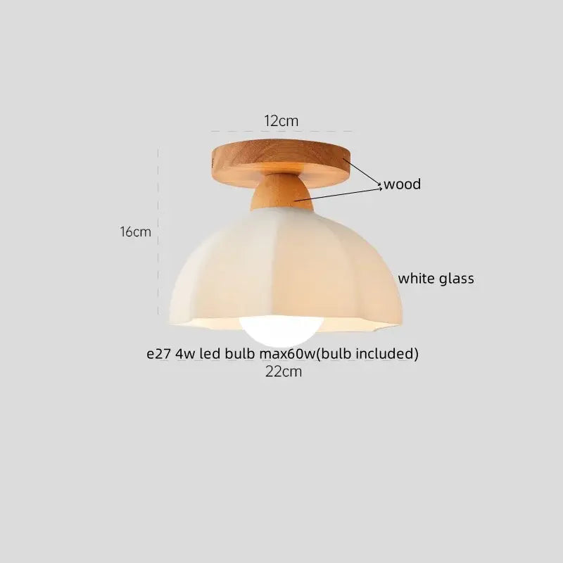 Modern woven beige decorbites led wicker wood ceiling lights with a warm wooden base and translucent white glass dome