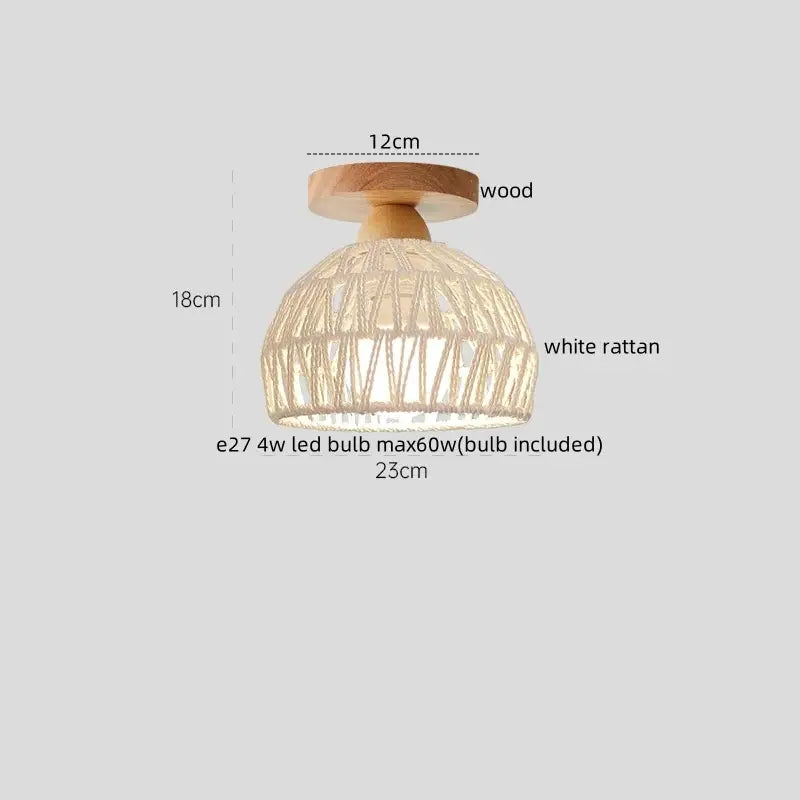 Rustic ceiling lights with natural wood base and intricate white rattan shade decorbites led wicker wood design