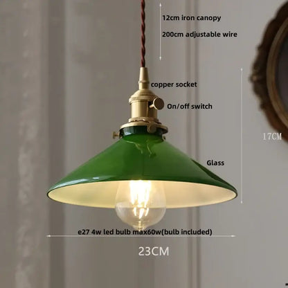 Green glass pendant light with brass copper socket and decorbites copper knob for modern kitchen decor