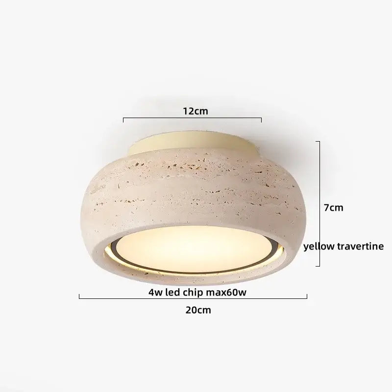 Modern yellow travertine ceiling light with textured exterior and warm glow from 4w decorbites led wood fixture