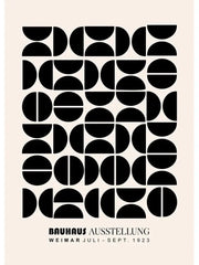 DecorBites™ black and white modernism canvas print featuring geometric half and full circles on beige home decor