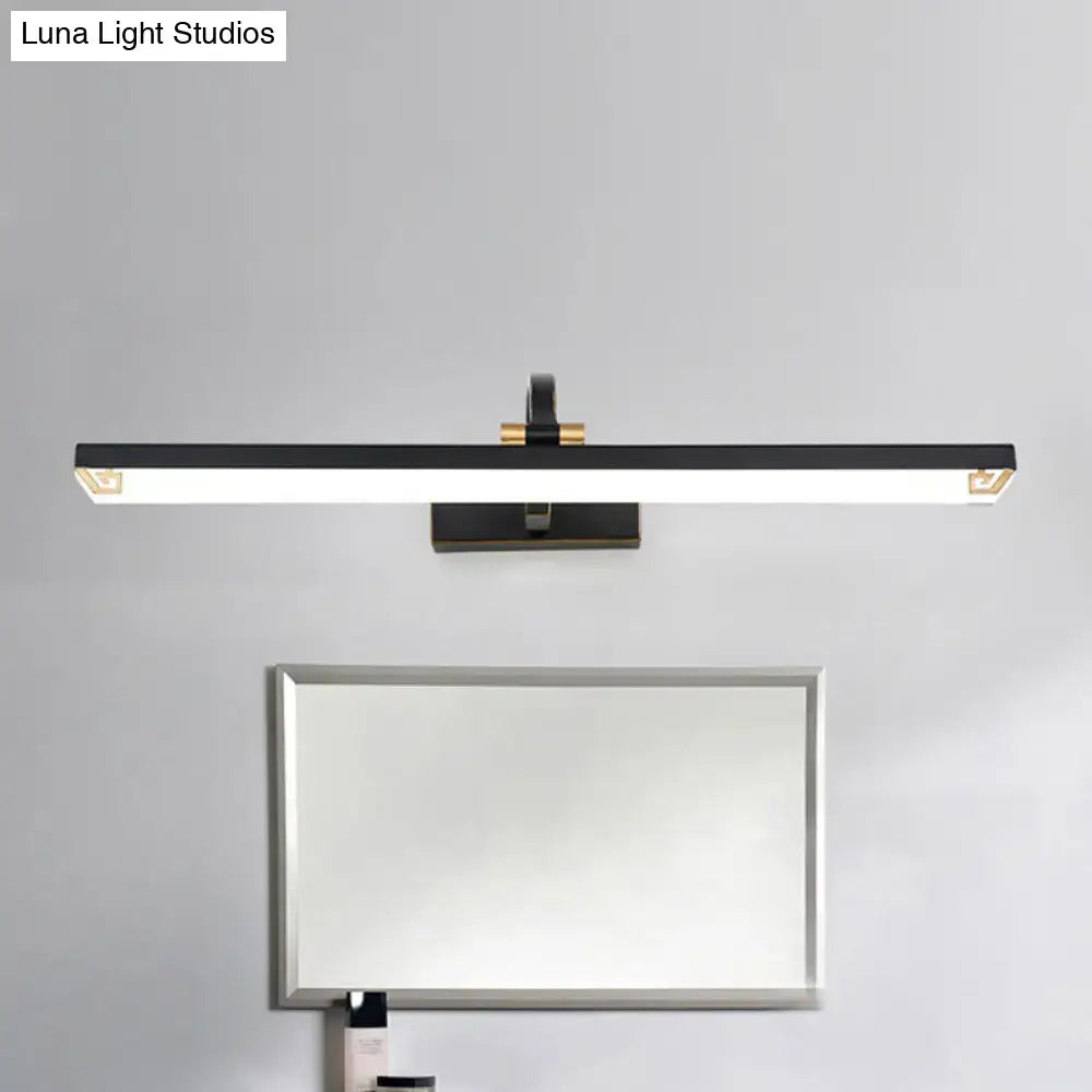 Modernist black and gold linear vanity light with sleek rectangular design in black finish linear vanity style