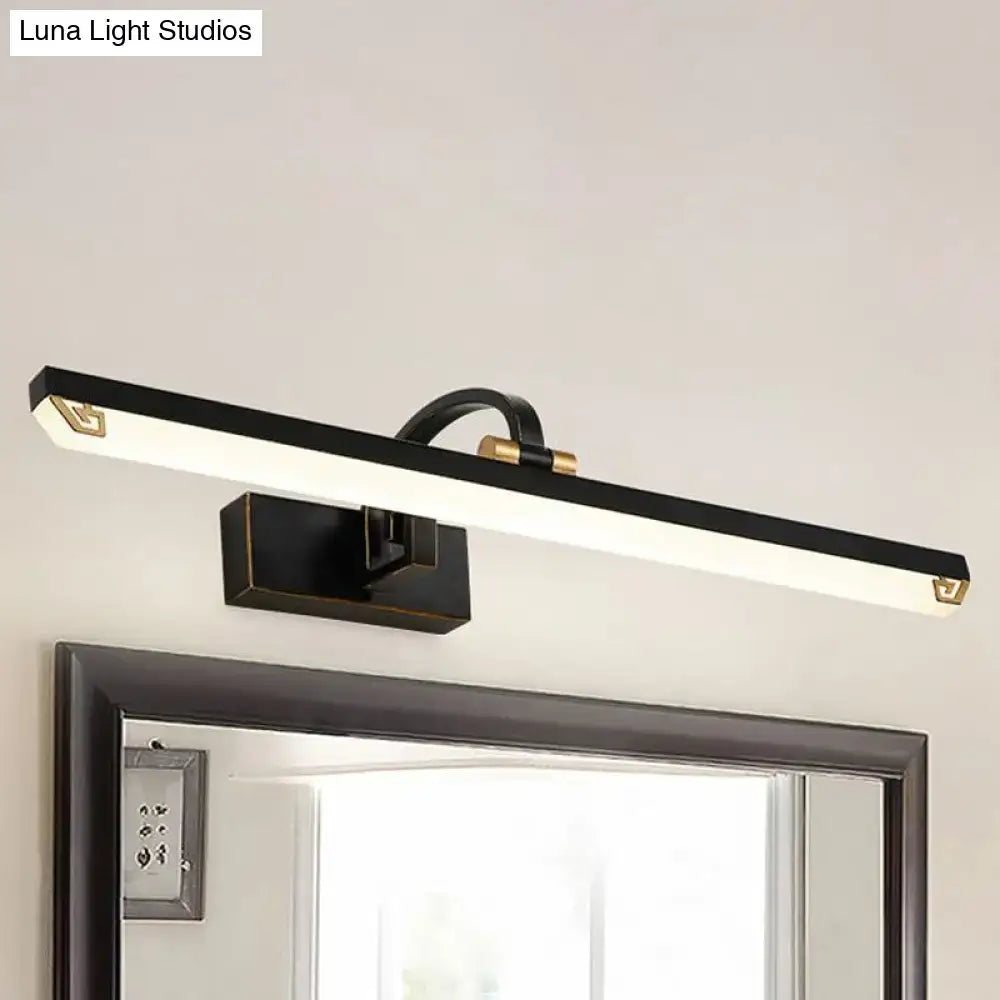 Modernist black and gold linear vanity light with black finish linear design and integrated LED strip for bathroom use