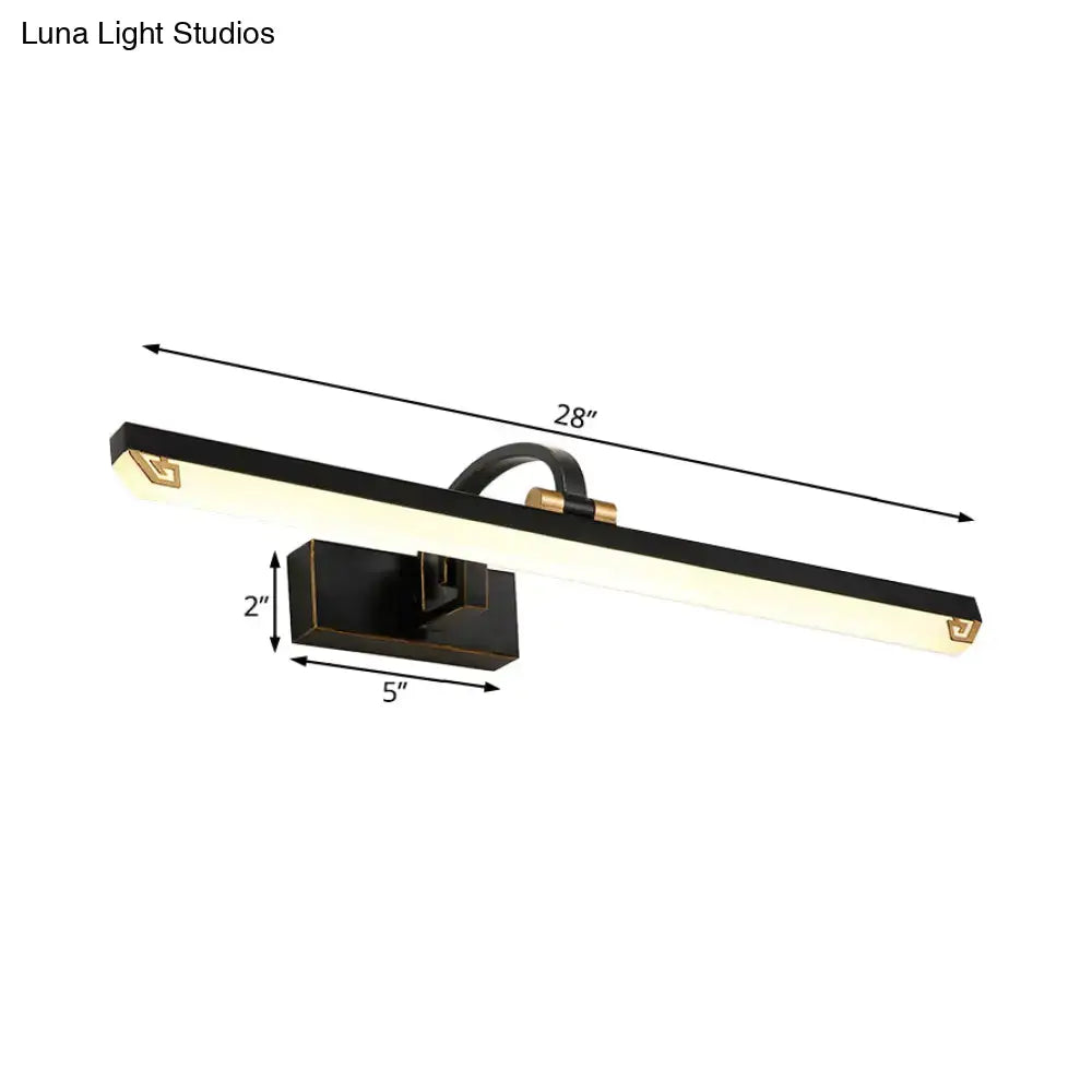 Modernist black and gold linear vanity light with black finish linear design and sleek rectangular led wall sconce