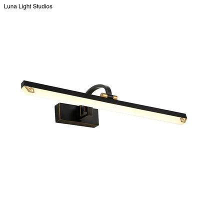 Modernist black and gold linear vanity light with sleek rectangular design in black finish linear style for bathroom use