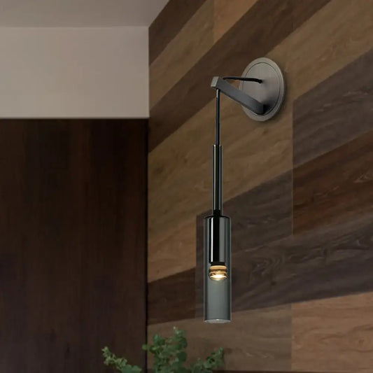 Modernist black led crystal tube wall sconce with sleek metallic finish and frosted glass shade for bedroom lighting
