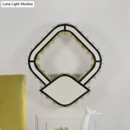 Modernist cut crystal led geometric wall sconce with black frame and sparkling crystal accents for bedroom lighting 220v-240v 110v-120v