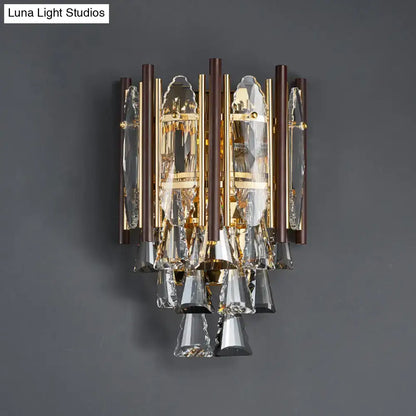 Modernist wall lamp with gold and dark bronze frame featuring beveled k9 crystal elements 220v-240v for living room