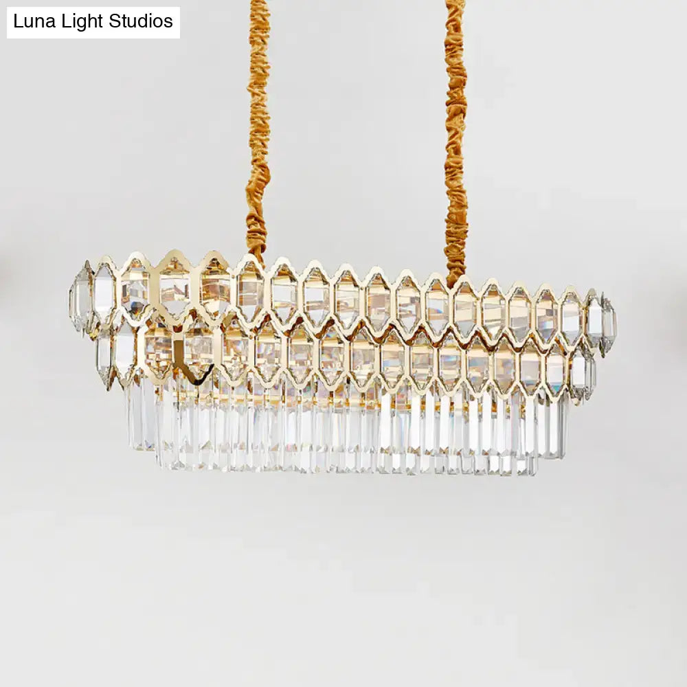 Decorbites modernist gold crystal rectangular ceiling light with faceted crystals and clear glass prisms 220v-240v 110v-120v