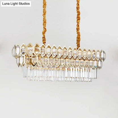 Decorbites modernist gold crystal rectangular ceiling light with faceted crystals and clear glass prisms 220v-240v 110v-120v