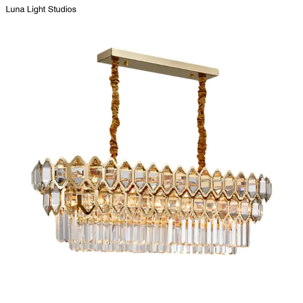 DecorBites™ modernist gold crystal pendant ceiling light with 10-bulb tiers and textured rope suspension for 110v-120v or 220v-240v use