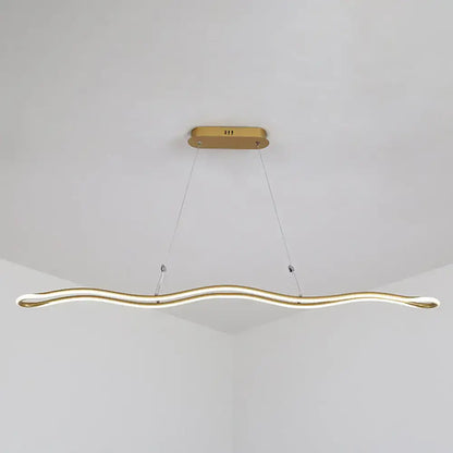 Decorbites™ modernist wavy strip led island pendant in gold acrylic with minimalist mount for dining room 110v-120v 220v-240v
