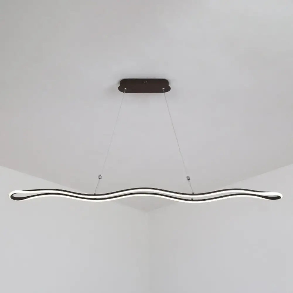 Decorbites modernist wavy strip led island pendant light with black acrylic frame and white glowing lines for dining room 110v-240v
