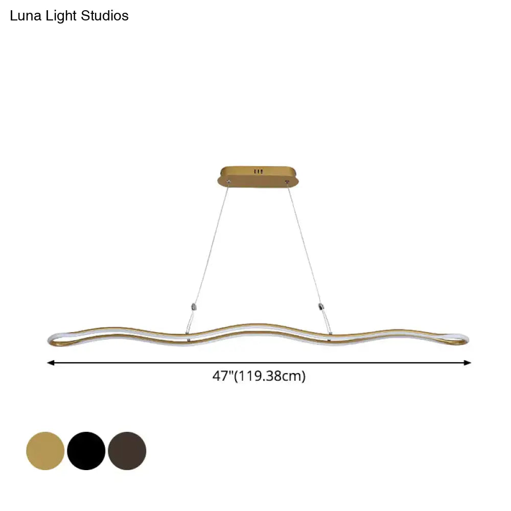 Modern gold-toned led island pendant with sleek wavy acrylic design and rectangular mount for dining room 110v-120v 220v-240v