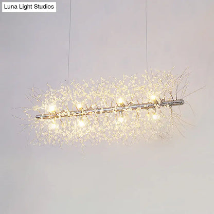 DecorBites modernist metallic branch island pendant light in silver with crystal bead deco and warm white LED lights
