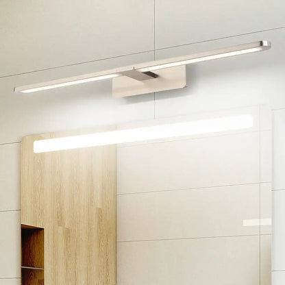 Modernist silver metal wall sconce lamp with brushed nickel led vanity light and integrated mounting bracket for living room use