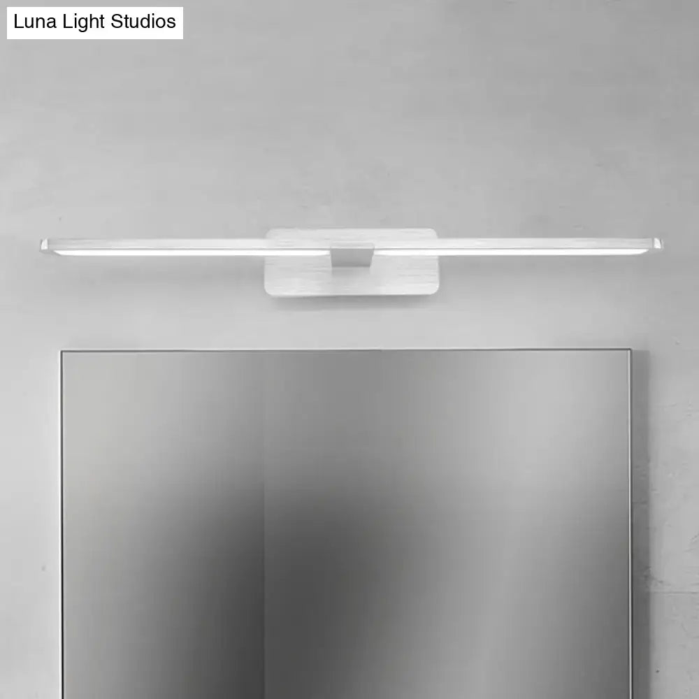 Modernist silver metal wall sconce lamp with a white led mirror light and frosted glass finish for living room use