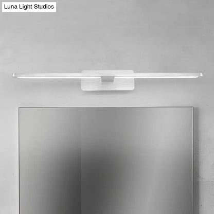 Modernist silver metal wall sconce lamp with a white led mirror light and frosted glass finish for living room use