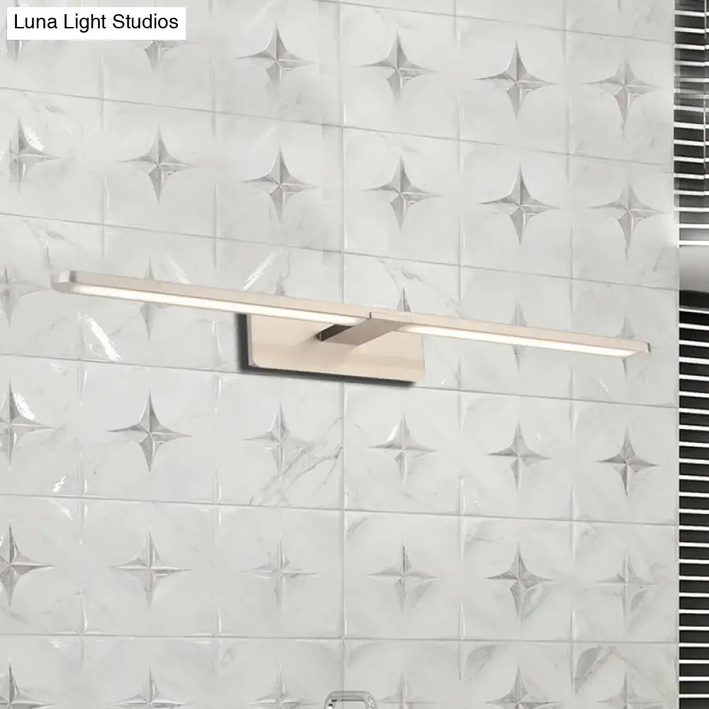 Modernist silver metal wall sconce lamp with sleek brushed nickel finish and integrated led strip for living room lighting