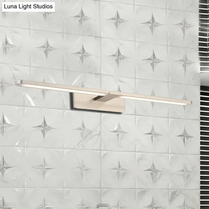 Modernist silver metal wall sconce lamp with sleek brushed nickel finish and integrated led strip for living room lighting