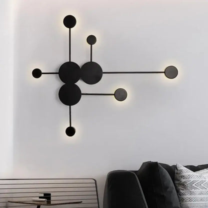 Black minimalist wall lamp with circular discs and rods from decorbites creative line rgb for living room decor