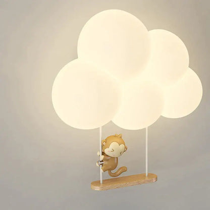 Cute brown monkey figurine holding soft white light decorbites cloud cartoon wall lamp for nursery bedroom
