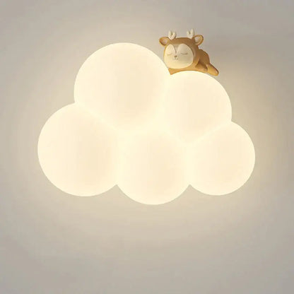 Soft warm-white decorbites cloud cartoon wall lamp with plush brown deer figurine for nursery bedroom lighting
