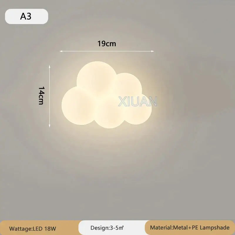 A warm-glowing decorbites cloud cartoon wall lamp with a metal frame and translucent pe lampshade for nursery use