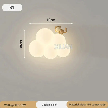 Soft warm-glowing cloud cartoon wall lamp with golden monkey figurine for nursery bedroom decorbites cloud cartoon wall lamp