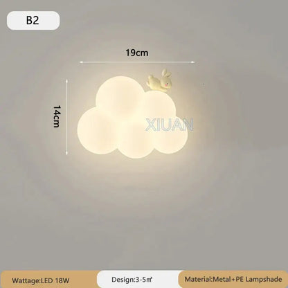 Soft warm-white LED decorbites cloud cartoon wall lamp with a small bunny figurine for nursery bedroom use
