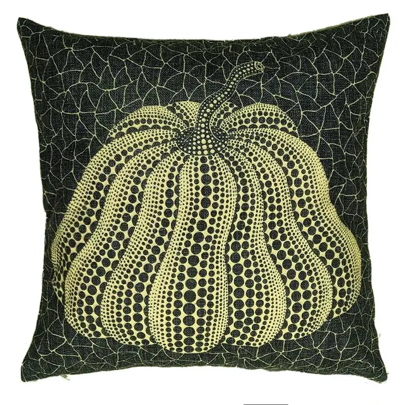 Black and cream cotton pumpkin pillowcase with dot pattern inspired by yayoi kusama for decorbites cotton pumpkin decor