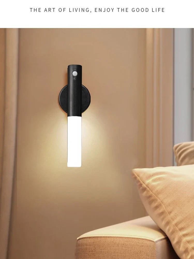 Black wall-mounted light with motion sensor.