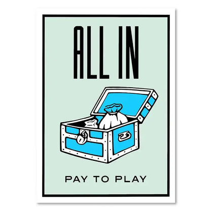 DecorBites™ canvas painting featuring blue treasure chest with silver lock and money bags motivational wall art