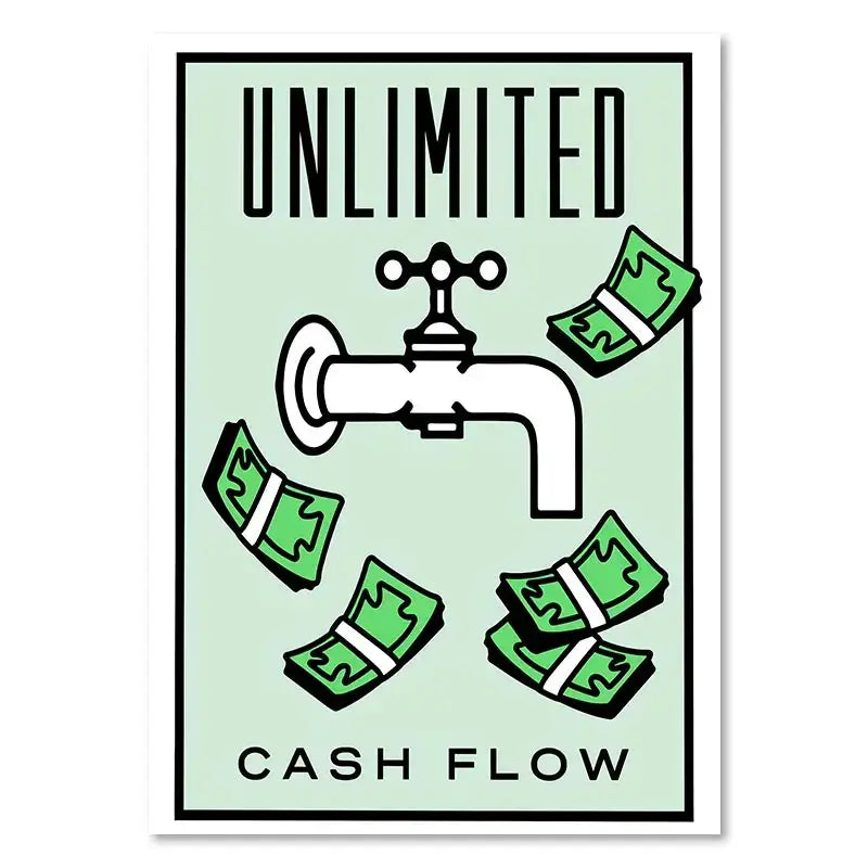 Decorbites™ canvas painting wall art featuring a white faucet with green dollar bills and motivational quote