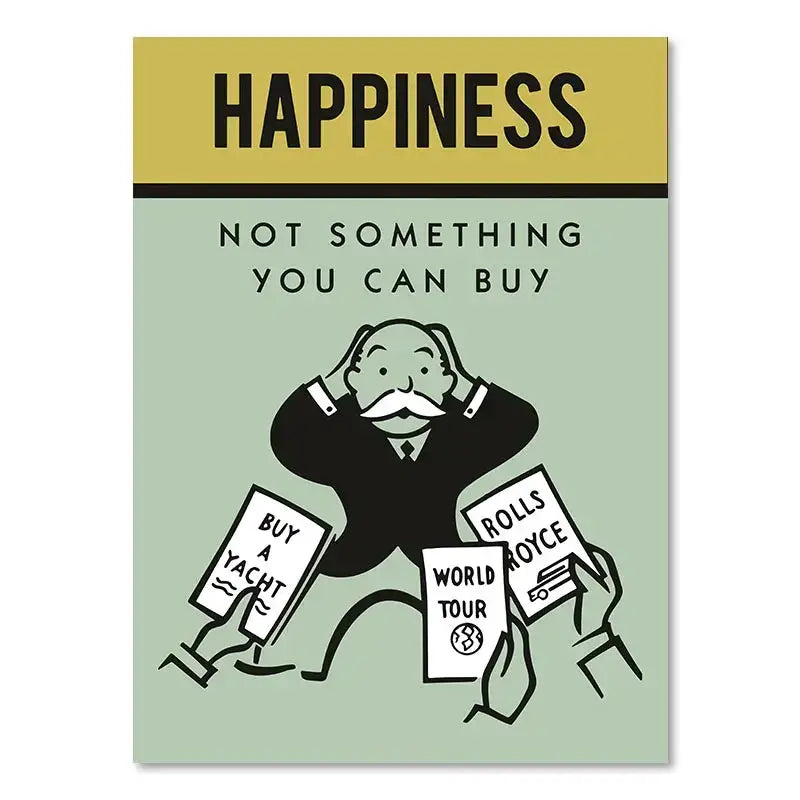 Minimalist sage green canvas painting wall art by DecorBites featuring a motivational quote and cartoon man in suit