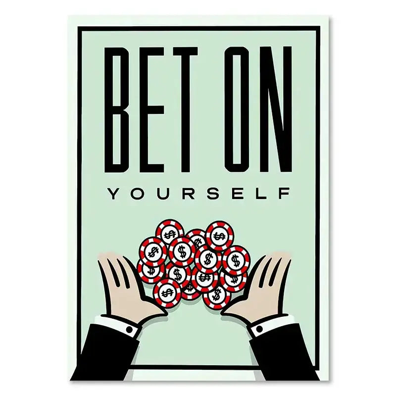 Decorbites™ dollar millionaire canvas painting features a motivational quote with hands holding casino chips wall art