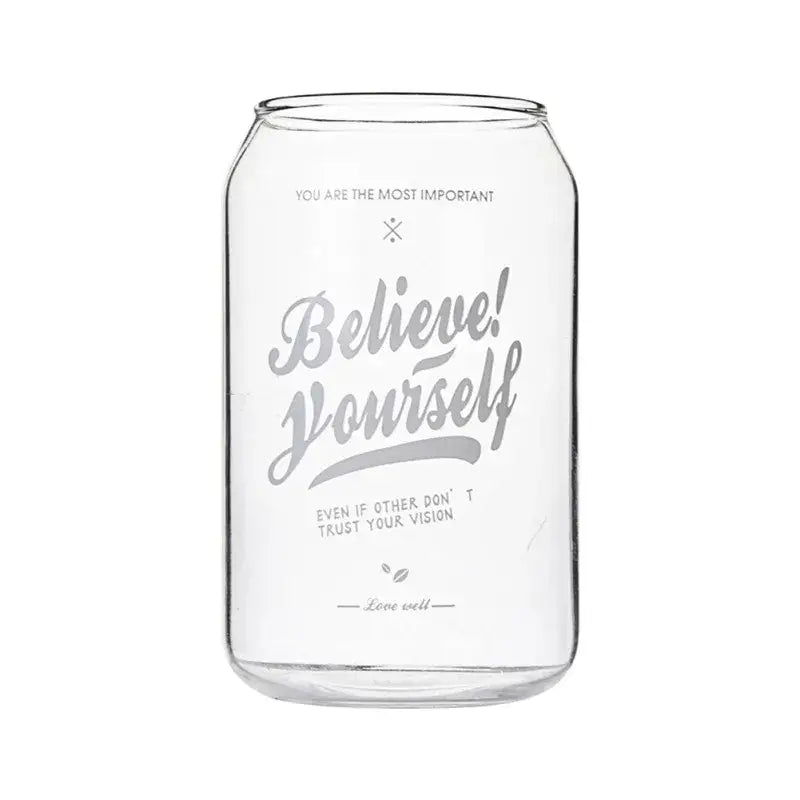 Clear glass shape beer glass cup with silver etched motivational text believe yourself for dining room drinkware